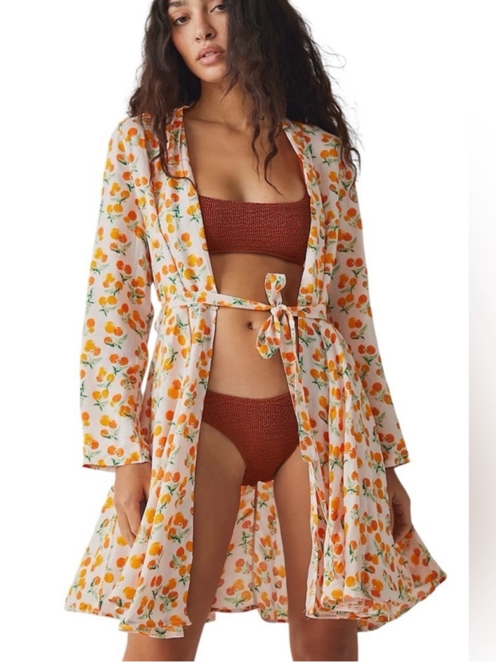 Free People White Robe with Orange Citrus Print